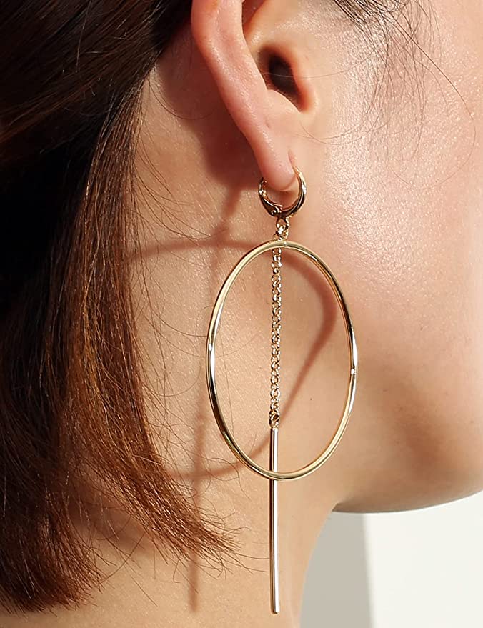 14k Gold Plated Dangle Hoop Earrings for Women