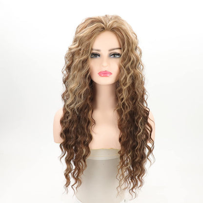 Brown Highlights Long Curly Wigs\