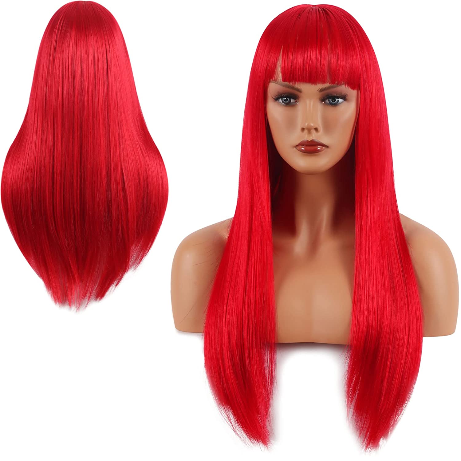  Long Straight Wigs with Bangs, Red Wigs for Women Fashion - Synthetic Wig, Cosplay Wig, Long Red Hair Wig with Bangs,Long Straight Wig with Bangs,cosplay wig, synthetic wig, bang wig, Long Hair, Straight