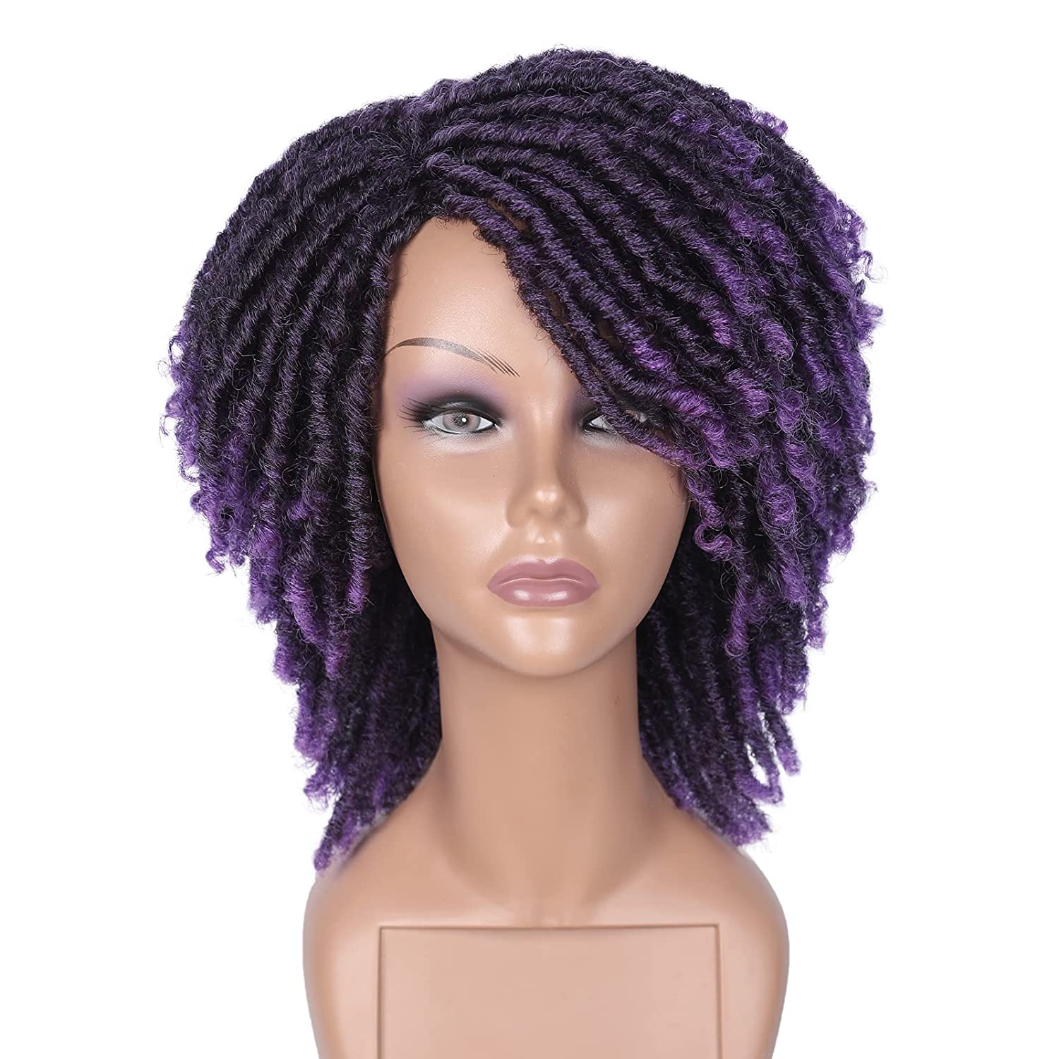 purple dreadslocks  Our Dreadlock Wig Short Twist Wig is perfect for a natural, stylish look. This lightweight wig features a beautiful twist style and is made of premium heat resistant synthetic fibers. The breathable cap provides superior comfort and an adjustable strap ensures a secure fit. Our Dreadlock Wig Short Twist Wig is perfect for any occasion.