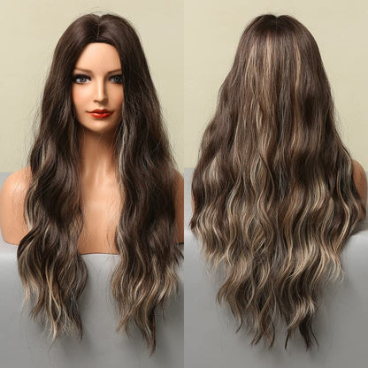 Brown Highlight Long Curly Wig