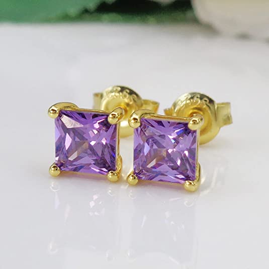18k White Gold Plated Created Amethyst Stud Earrings