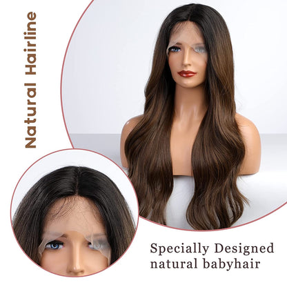 Brown Hair With Dark Roots Lace Front Wig