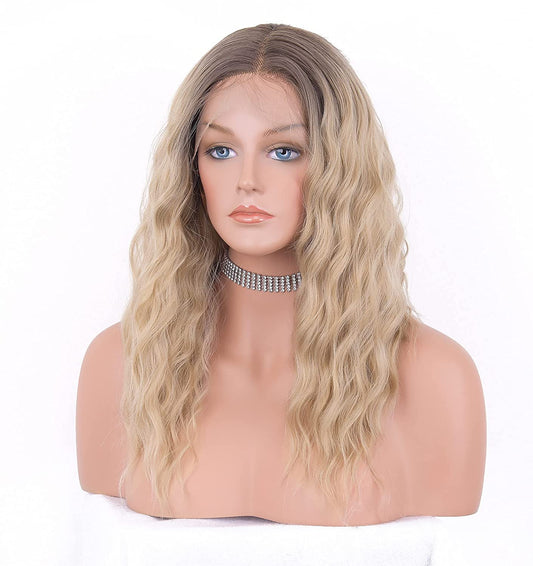 Ombre Honey Blonde Lace Front Wigs for Women Glueless Wig Synthetic Hair Ombre Brown Blonde Curly Wigs Shoulder Length...