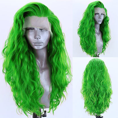 GreenKinky Curly Long Lace Front Synthetic Wig