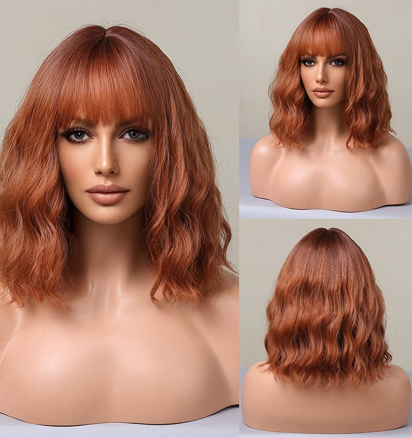 Shoulder Length Bob Ginger Copper Wig With Bangs Sheer Beaut