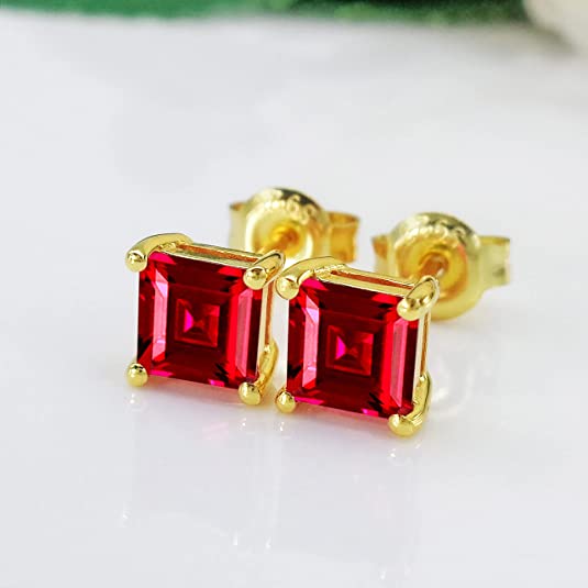Gold Plated Ruby Red Stud Earrings