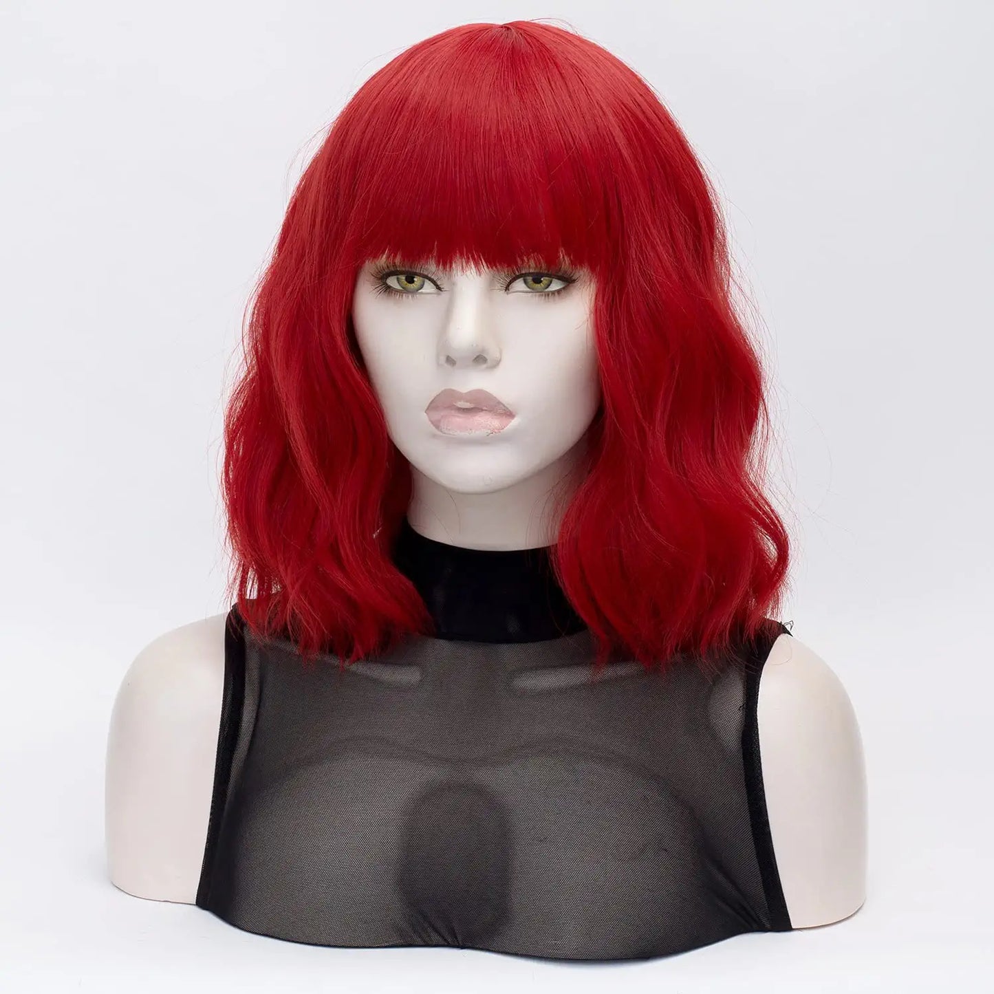 Red Wigs -Short Bob Wavy Hair Wig with Bang
