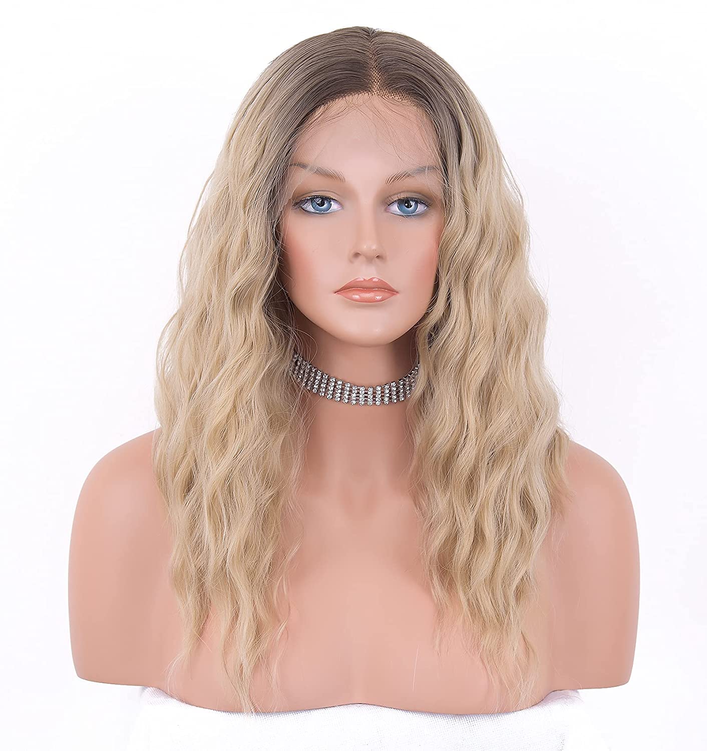 Ombre Honey Blonde Lace Front Wigs for Women Glueless Wig Synthetic Hair Ombre Brown Blonde Curly Wigs Shoulder Length...