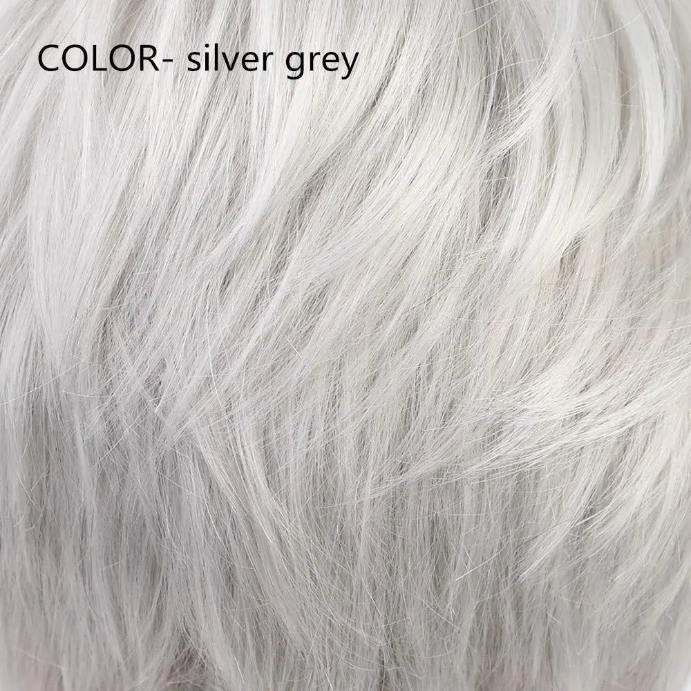 Short Silver Human Hair Blend Wigs for Women
