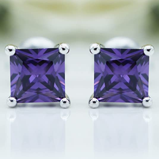 Violet Purple Silver, 925 Sterling Silver stud earriings