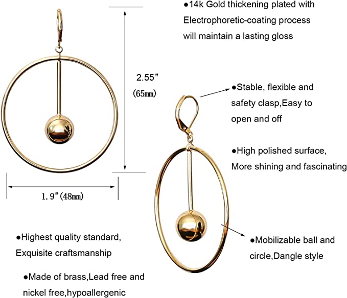 14k Gold Dangle Hoop Earrings for Women