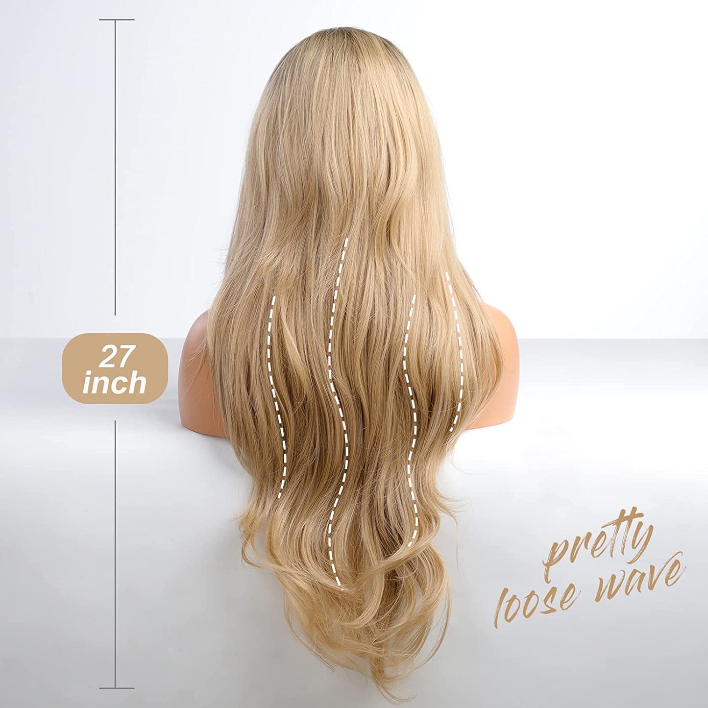 Long Golden Blonde Natural Wavy Lace Closure Wigs