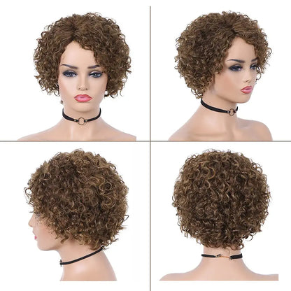 Ombre Honey Blonde Curly Side Part Human Hair Wigs
