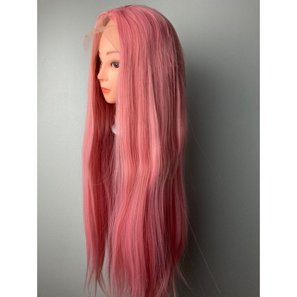 Pink Wig,Natural Straight Lace Front Wig,Middle Part Pink Wig