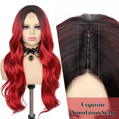 Ombre Red-Black Roots Long Cosplay Hair Wig