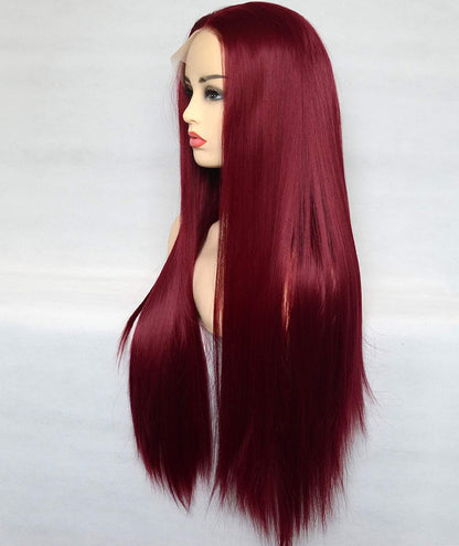 Straight Burgundy Free Part Lace Front Wigs