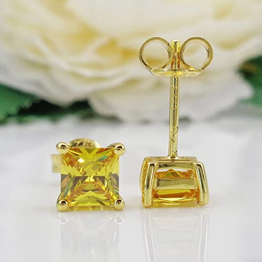 Yellow Citrine 18k Gold Plated Stud Earrings