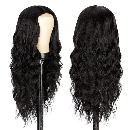 Middle Part Long Black Curly Wigs for Women