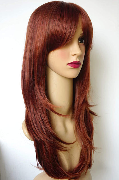 Long Layered Shoulder Length Dark Red Wig