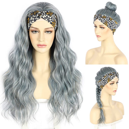 Long Wavy Gray Hairstyles Headband Wigs For Women