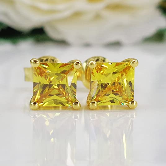 Yellow Citrine 18k Gold Plated Stud Earrings