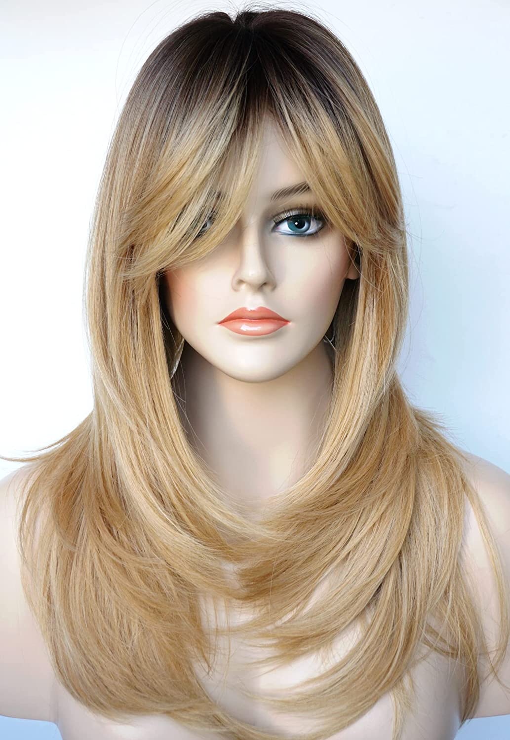 Blonde with Dark Root Long Layered Shoulder Length Wig