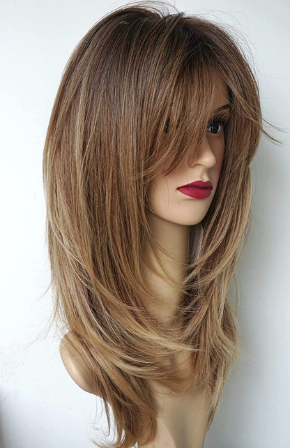 Ombre Brown Long Layered Shoulder Length Wig