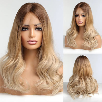 Long Creamy Ombre Blonde Lace Front Wig for Women
