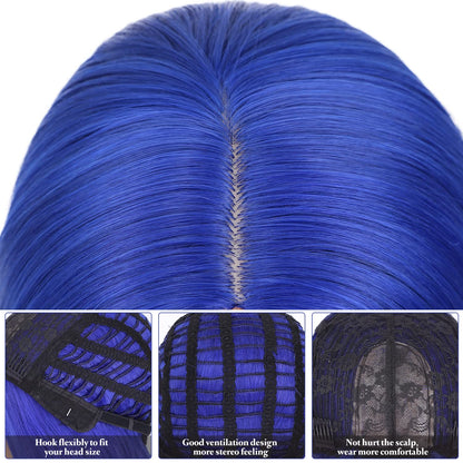 Dark Blue Curly Middle Part Full Hair Wigs