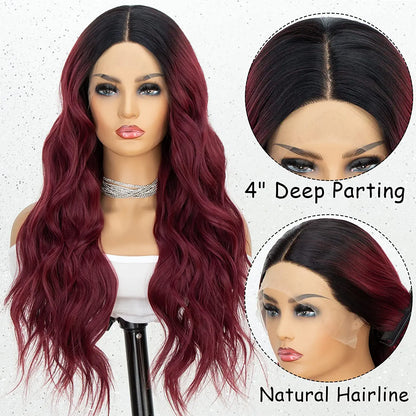 Oombre Burgundy Wavy Curly Lace Front Wig