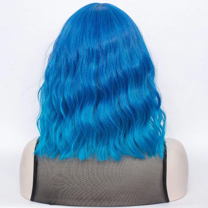 Ocean Blue Wavy Hair Wig with Bang