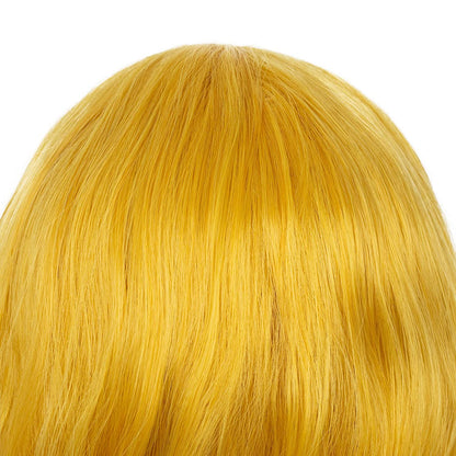 Yellow Long Curly Wavy Orange Middle Part Wig
