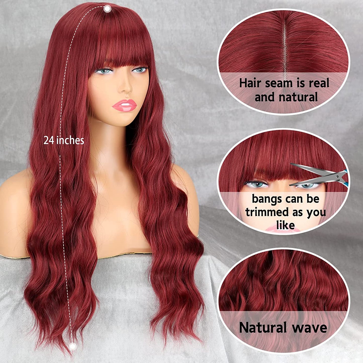 Long Middle Part Wavy Wig with Bangs