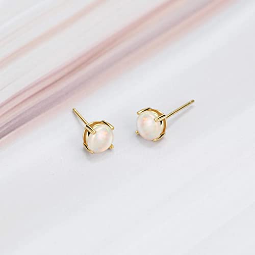 18K Gold Plated Earrings - Opal Solitaire Gemstone Earrings