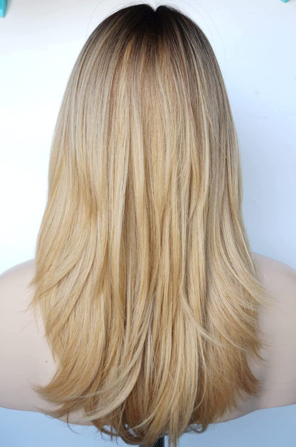 Blonde with Dark Root Long Layered Shoulder Length Wig