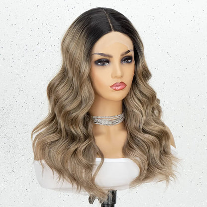 Ombre Black Roots Middle Part Wavy Lace Wig