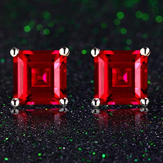 925 Sterling Silver Ruby Stud Earrings Red
