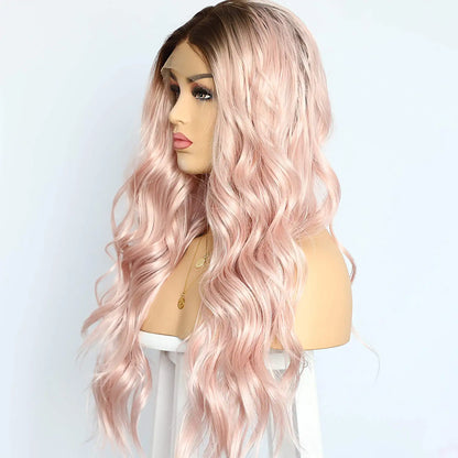 Ombre Pink Middle Parting Wavy Lace Wig
