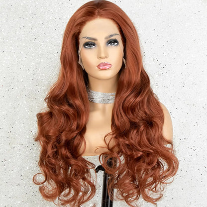 Copper Red Middle Parting Long Curly Lace Front Wig