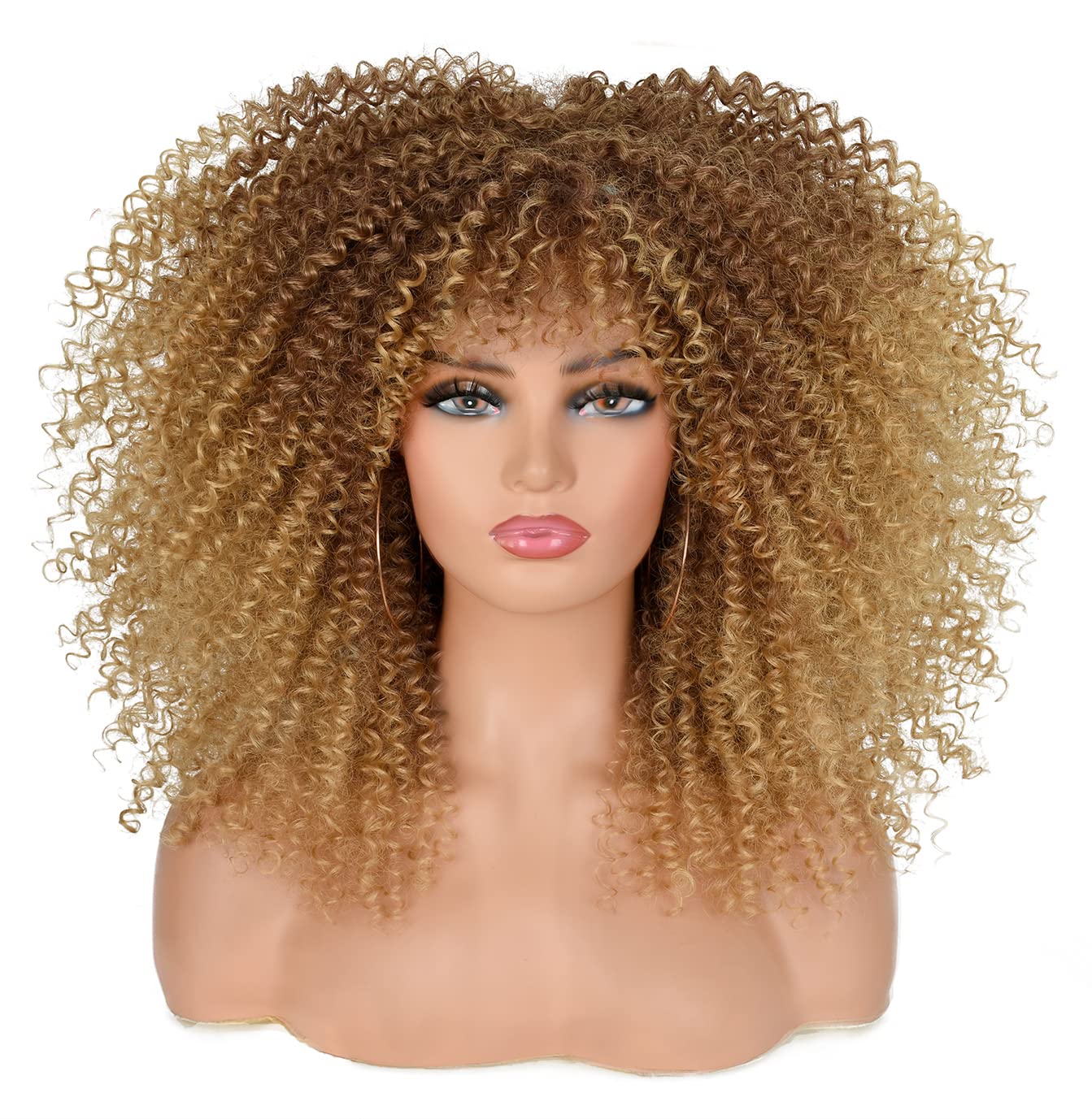 blonde wig with bangs6Inch Curly Wigs for Black Women Black to Brown Afro Bomb Curly Wig with Bangs Synthetic Fiber Glueless Long Kinky Curly Hair