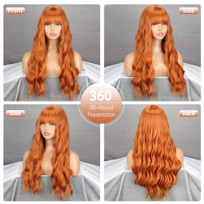 Long Middle Part Wavy Wig with Bangs