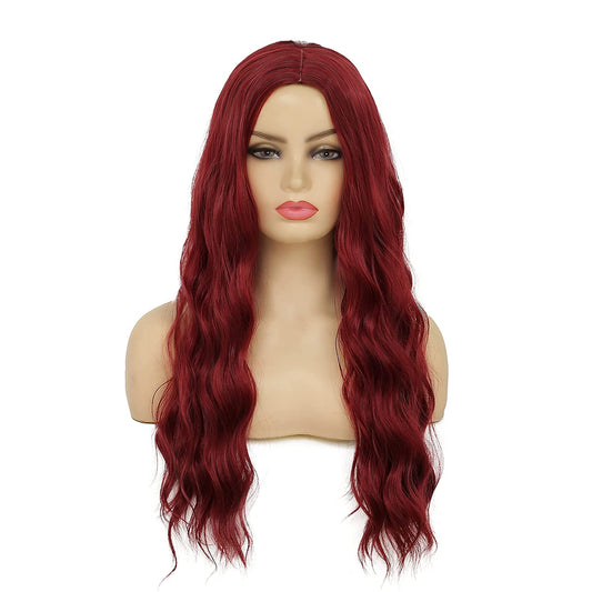 Long Middle Part Wine Red Wig