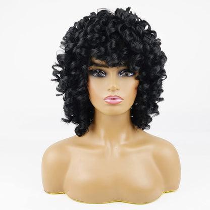 Black Afro Short Curly Wig With Bangs