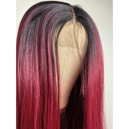 Straight Long Black-Red Lace Front Wig
