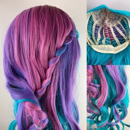 Purple Blue Long Braid Curly Wig