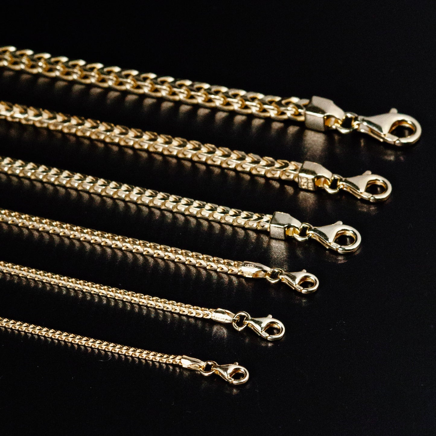 14K Gold Plated Sterling Silver 2.5MM Franco Chain Necklaces, Solid 925 Italy