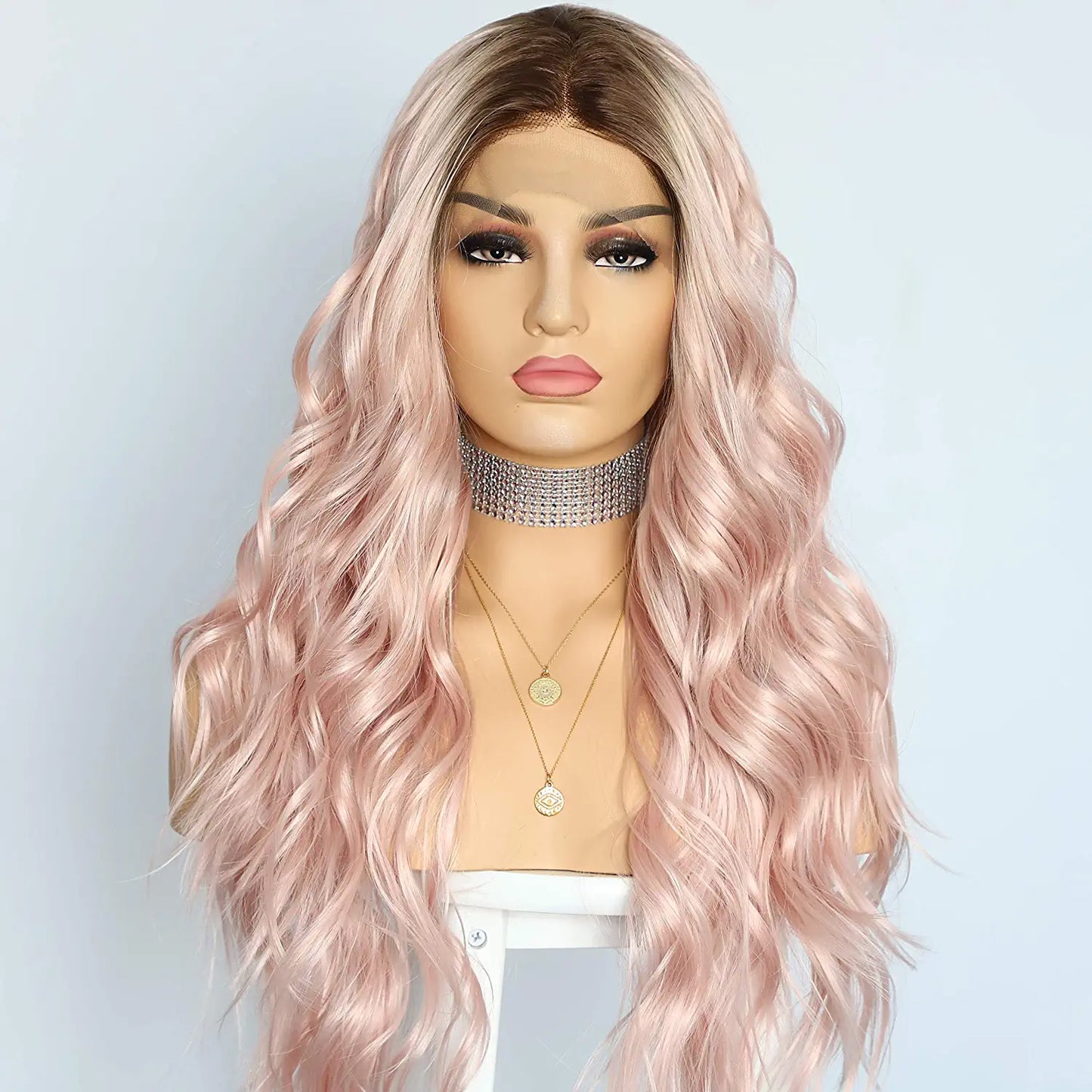 Ombre Pink Middle Parting Wavy Lace Wig