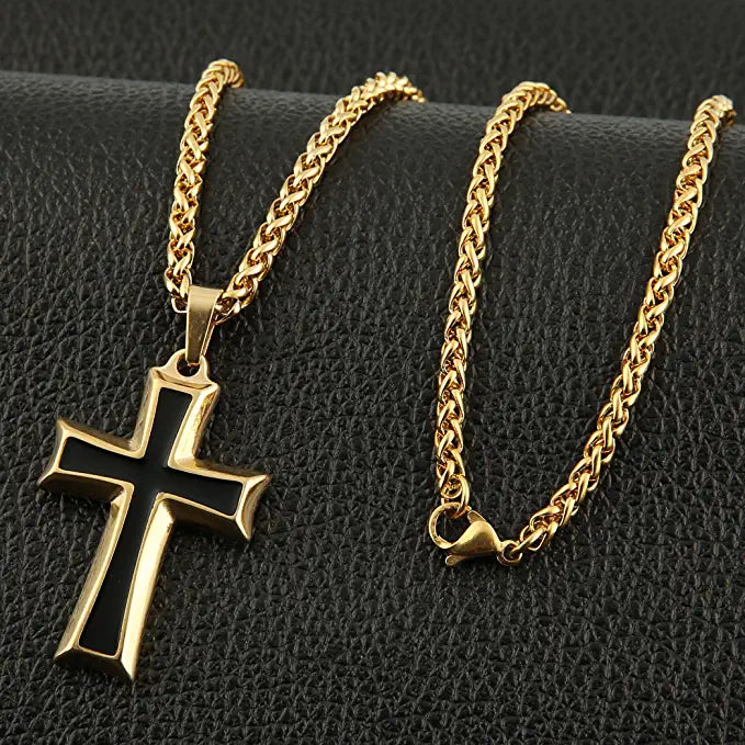 Men's Gold Stainless Steel Cross Pendant Necklace
