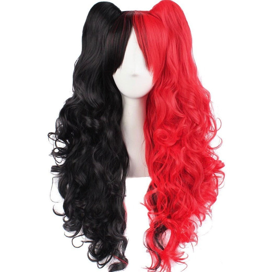 Rainbow Long Curly Ponytails Full Wig Black/Red Wigs